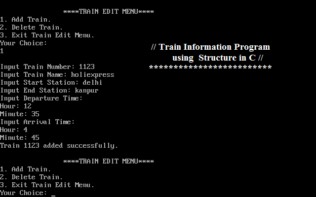 train information program in c