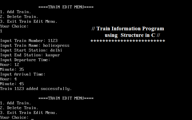 Train Information Program using Structure in C - [ Program ]