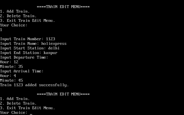 train information program using structure in c