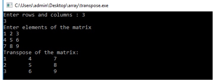 matrix transpose program in c